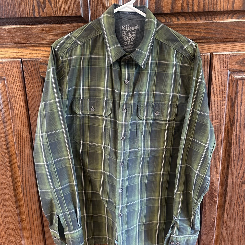 Kuhl Olive and Gray Plaid Shirt